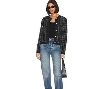 Alexis sweater or cardigan in black and silver with pearl buttons size XL